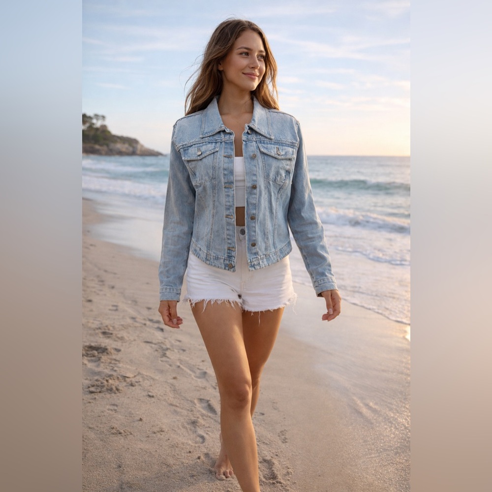 Xilaration SZ XLG jean denim jacket light blue w metal studs good condition